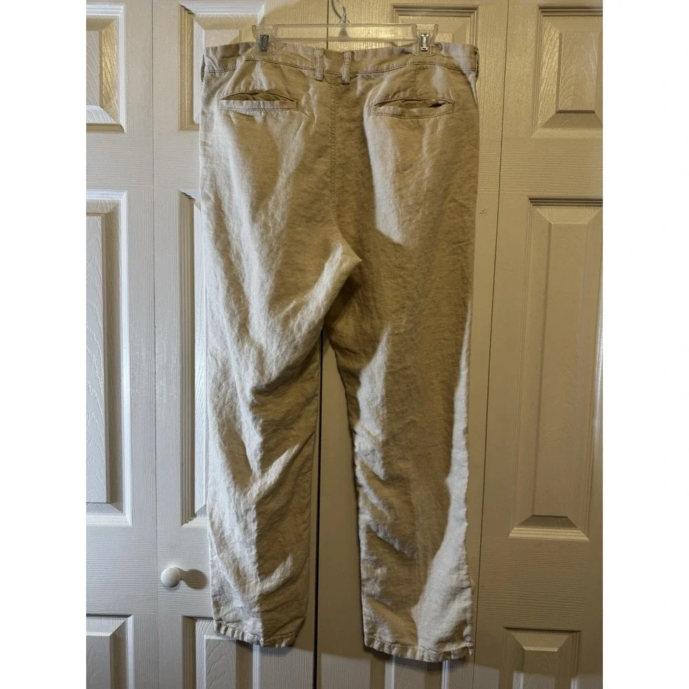 Vintage Old Navy 100% Linen Pants Men's 36x32 Oatmeal Button Fly Straight